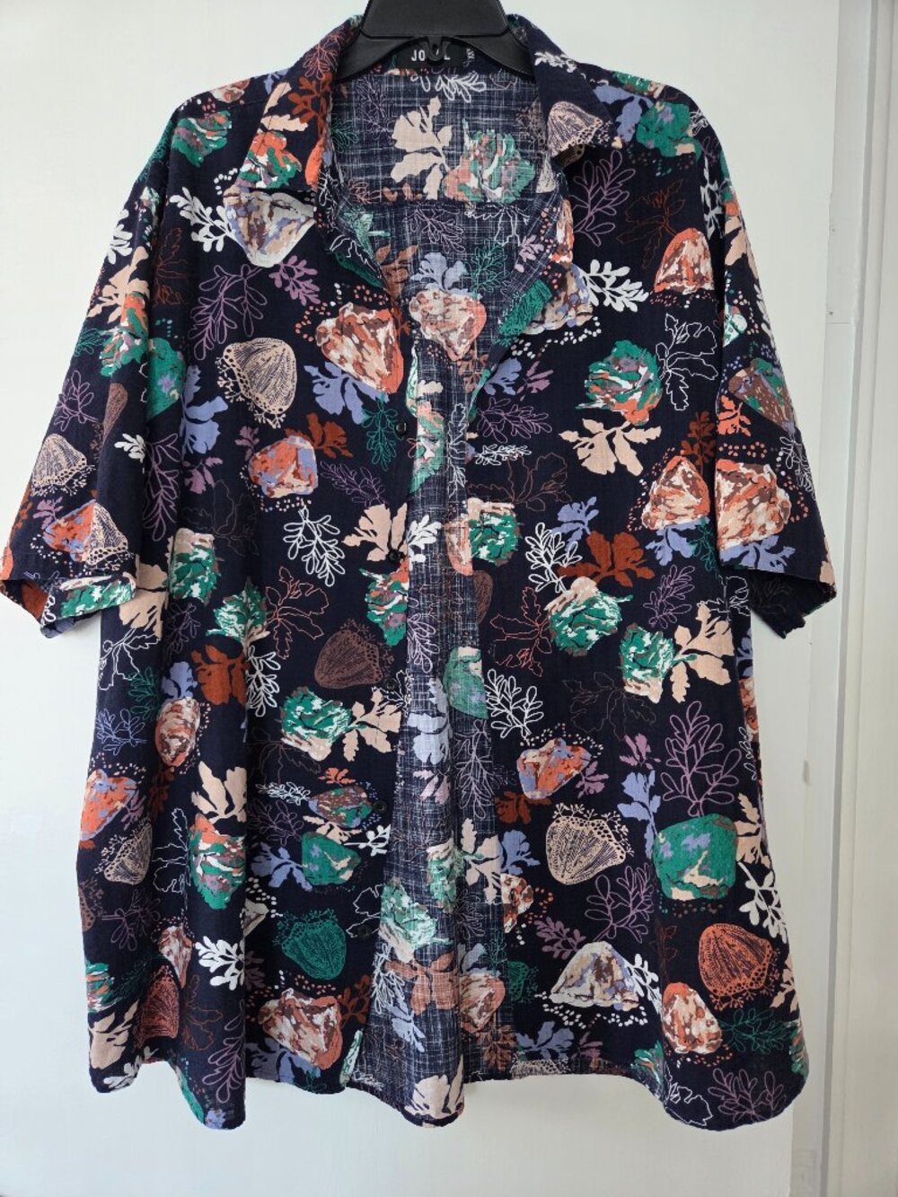 Jogal  Men's Size XXXL Button-Down Hawaiian Tropical Vacation Cruise Shirt Navy